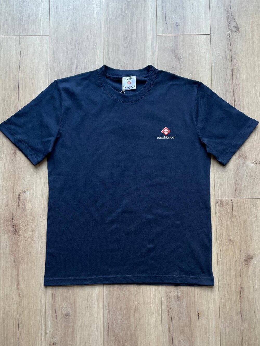 L Casablanca Men Navy Blue Cotton T-Shirt Short Sleeve